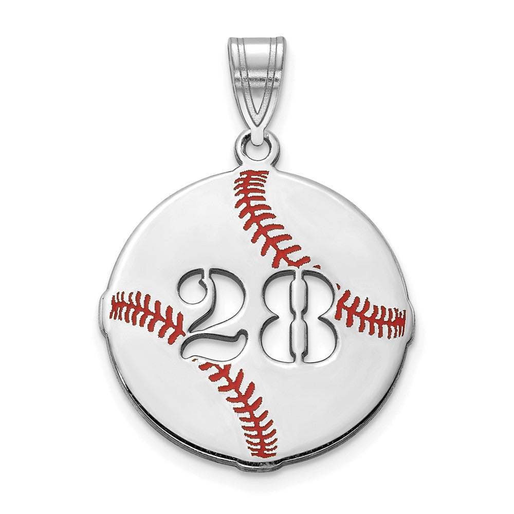 SS/Rhod-pltd Epoxy Baseball with Cut-out Number Pendant