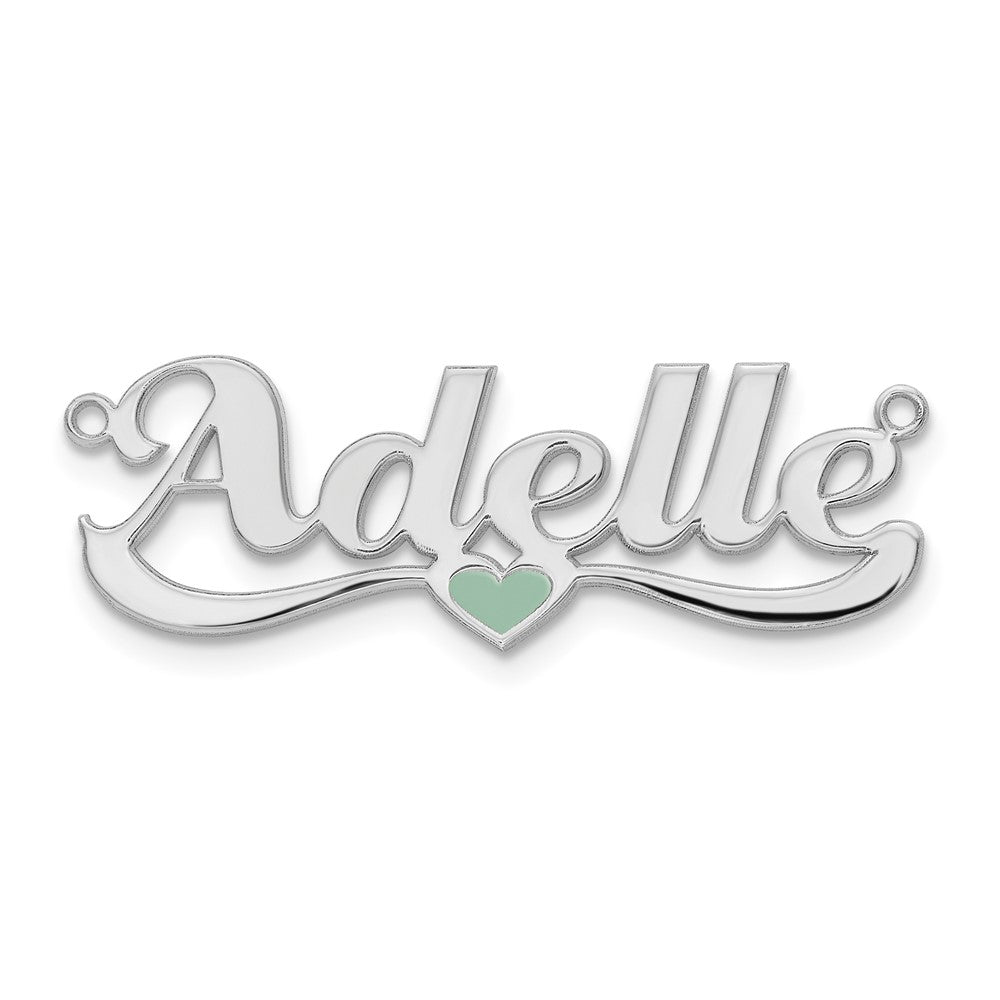 Sterling Silver/Rhodium-plated Epoxy Heart Name Plate
