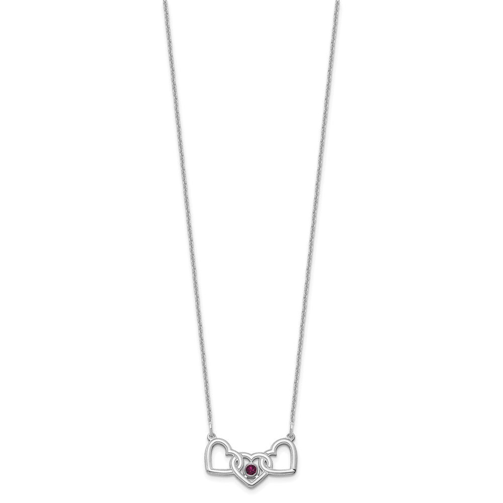14KW 3 Hearts 1 Birthstone w/ 18k Rhodium Plated Bezel Necklace