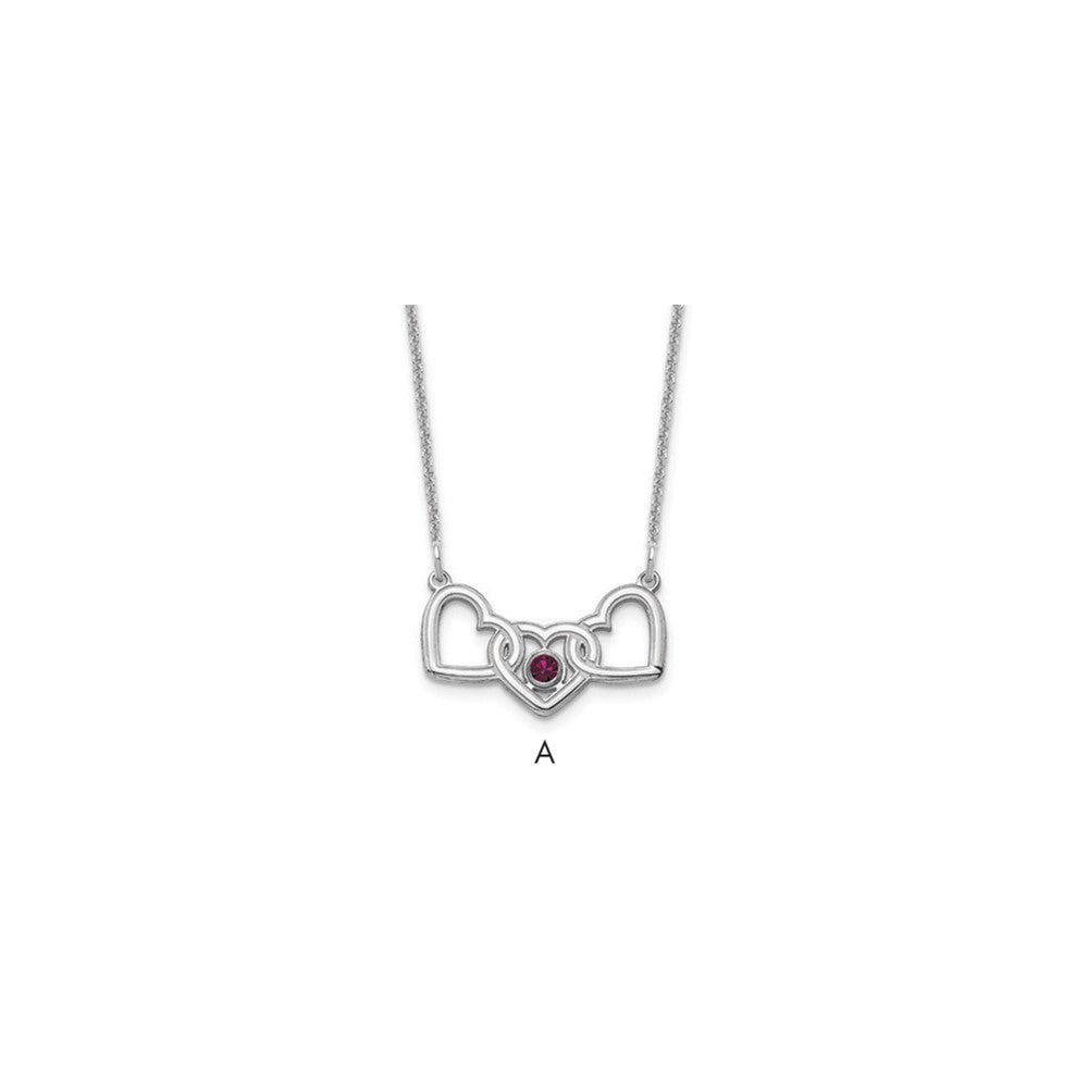 14KW 3 Hearts 1 Birthstone w/ 18k Rhodium Plated Bezel Necklace