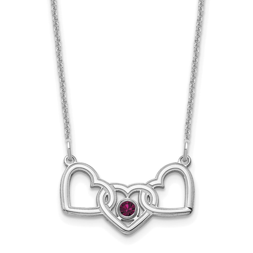 14KW 3 Hearts 1 Birthstone w/ 18k Rhodium Plated Bezel Necklace