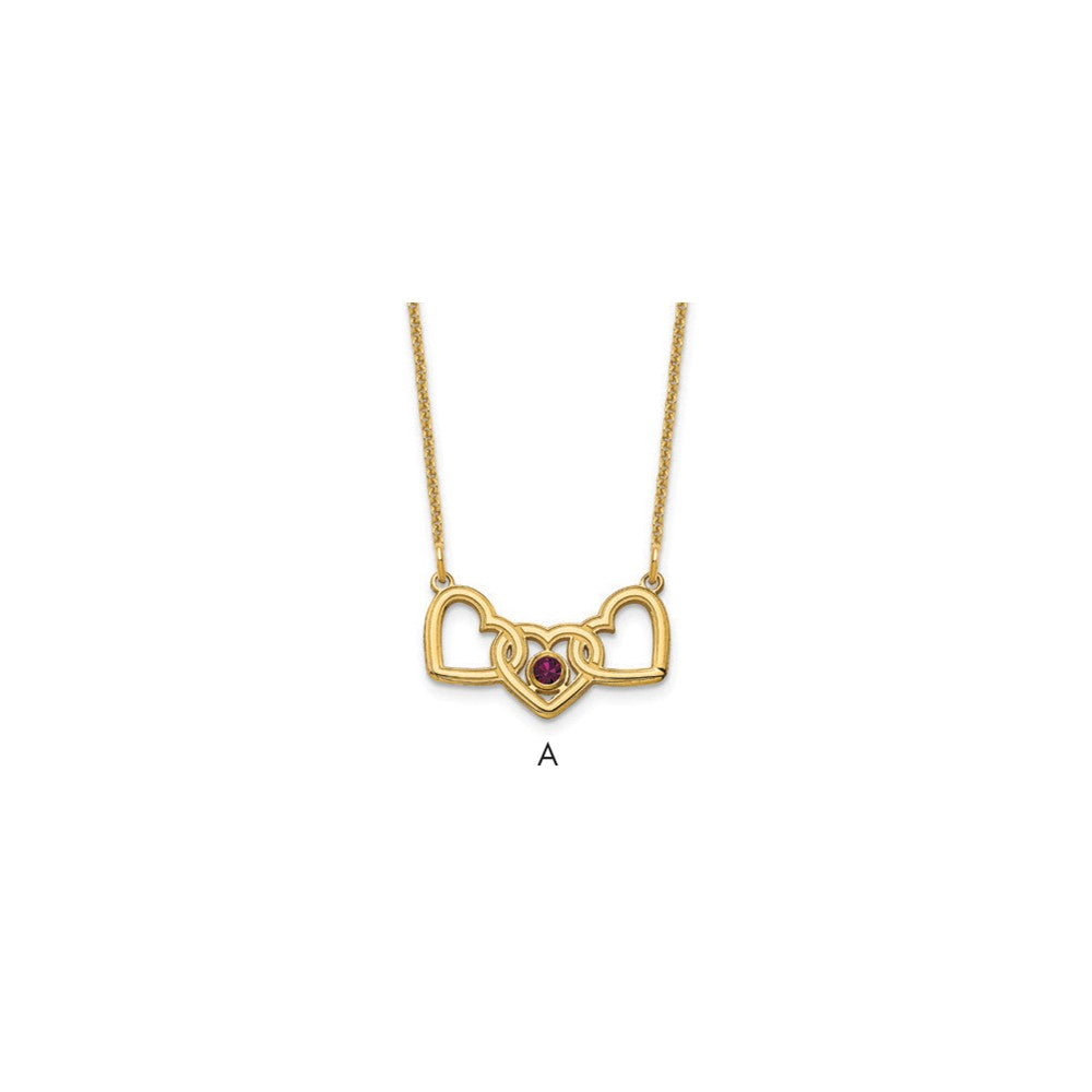 14KY 3 Hearts 1 Birthstone w/ 14k Bezel Necklace