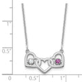 14KW 3 Hearts 2 Birthstones w/ 18k Rhodium Plated Bezels Necklace