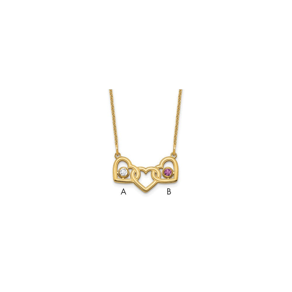 14KY 3 Hearts 2 Birthstones w/ 14k Bezel Necklace