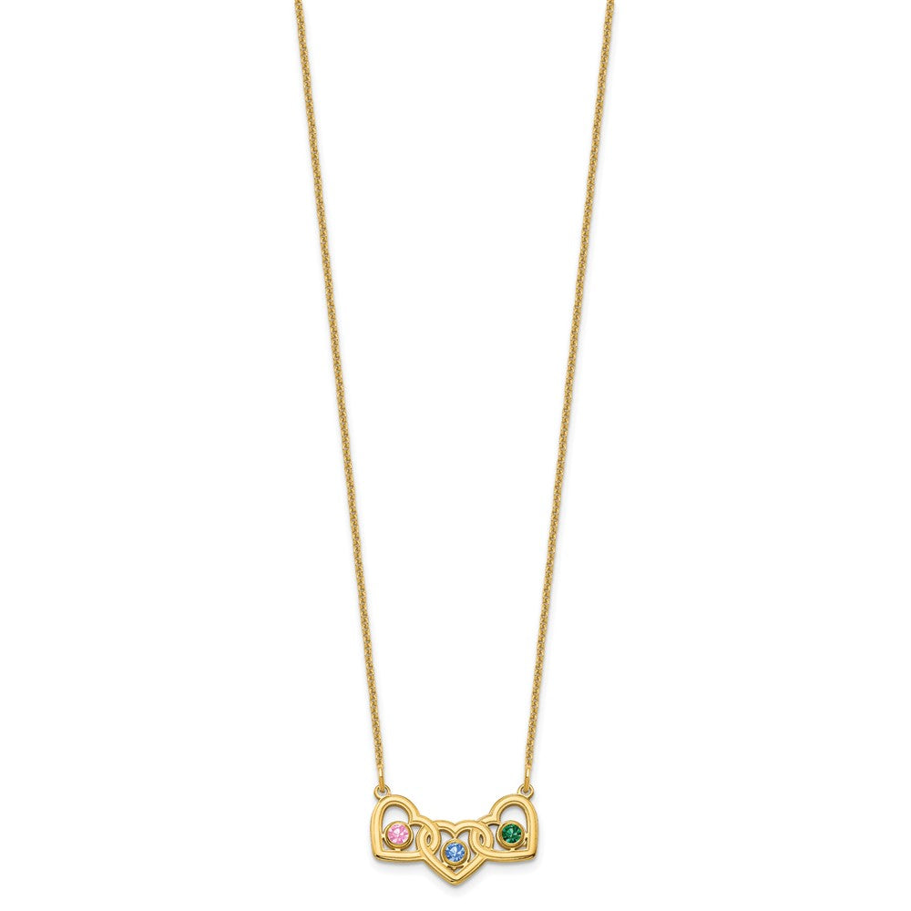 14KY 3 Hearts 3 Birthstones w/ 14k Bezel Necklace