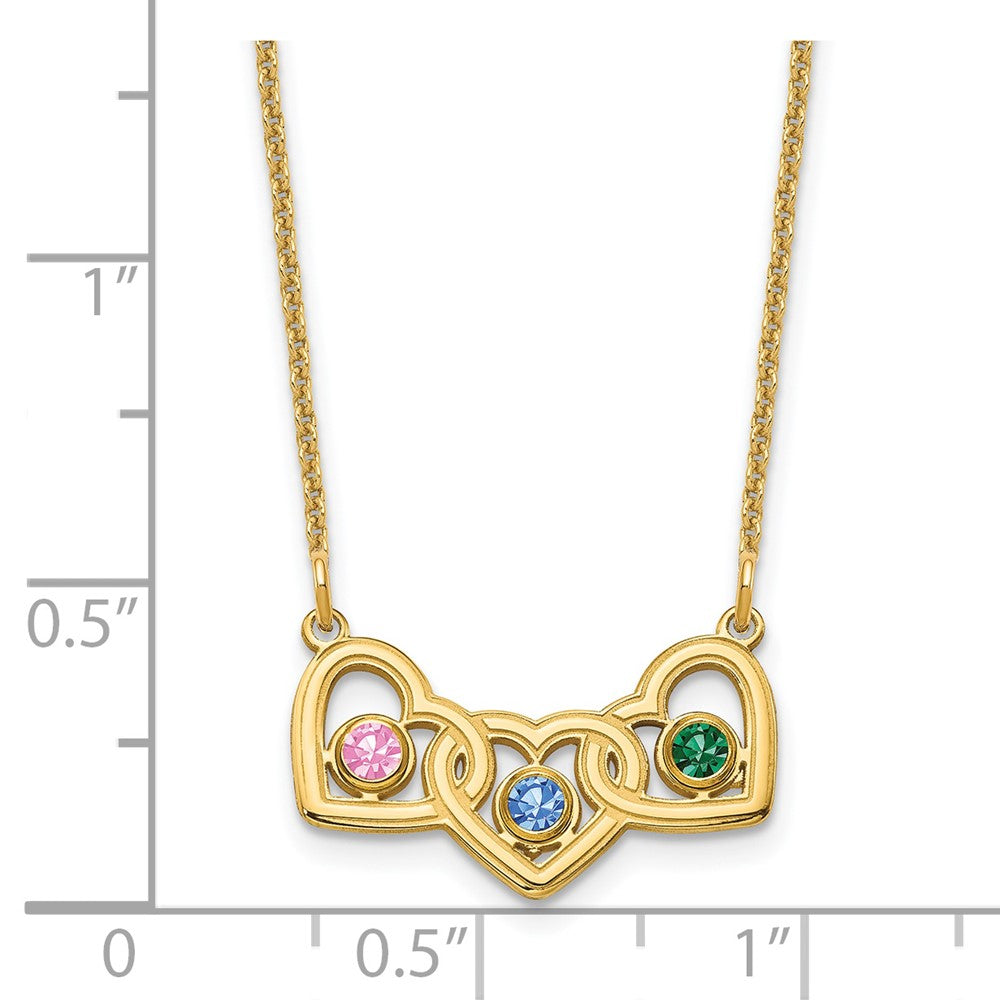 14KY 3 Hearts 3 Birthstones w/ 14k Bezel Necklace