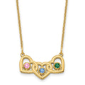 14KY 3 Hearts 3 Birthstones w/ 14k Bezel Necklace