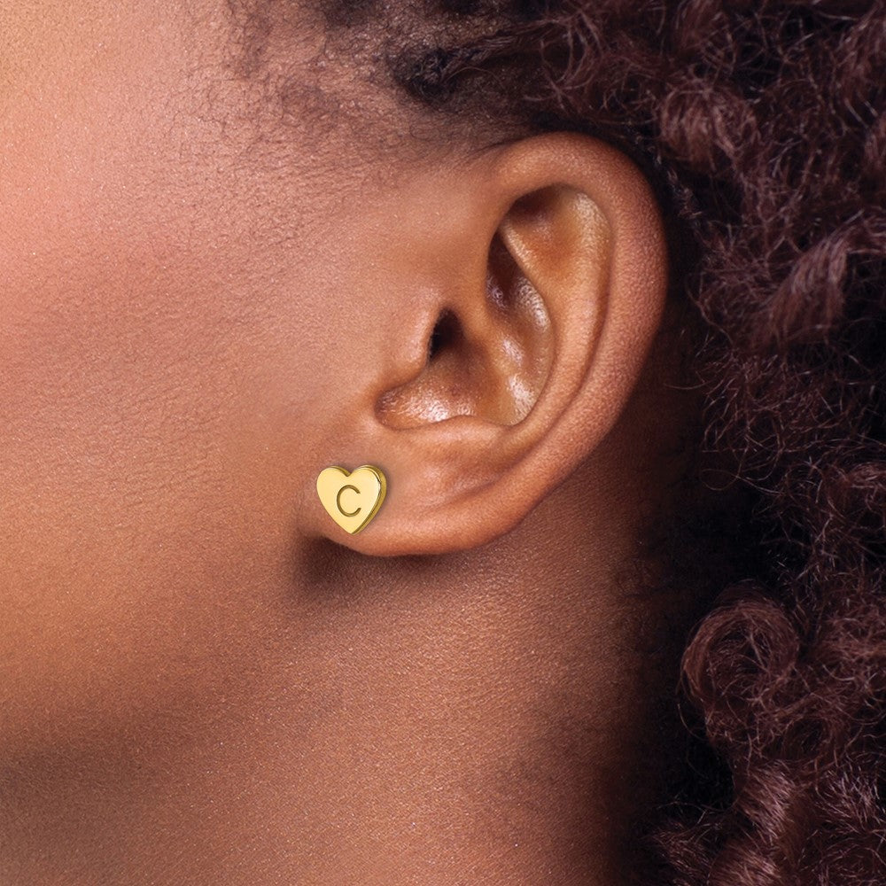 Sterling Silver/Gold-plated Initial Heart Post Earrings