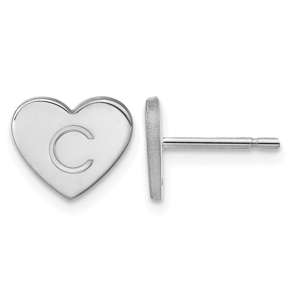 10k White Gold Initial Heart Post Earrings