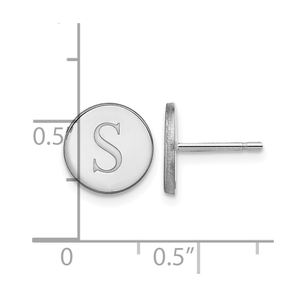 Sterling Silver/Rhodium-plated Round Initial Post Earrings