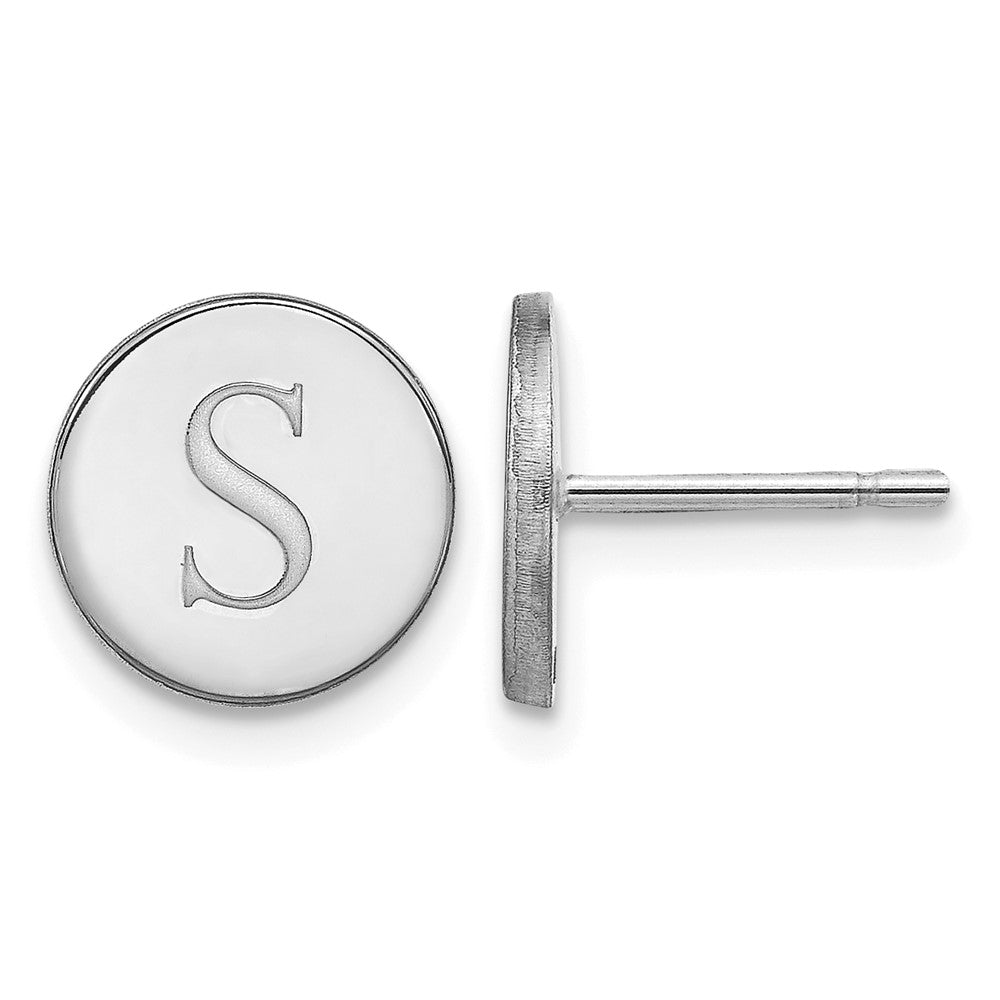 14k White Gold Round Initial Post Earrings