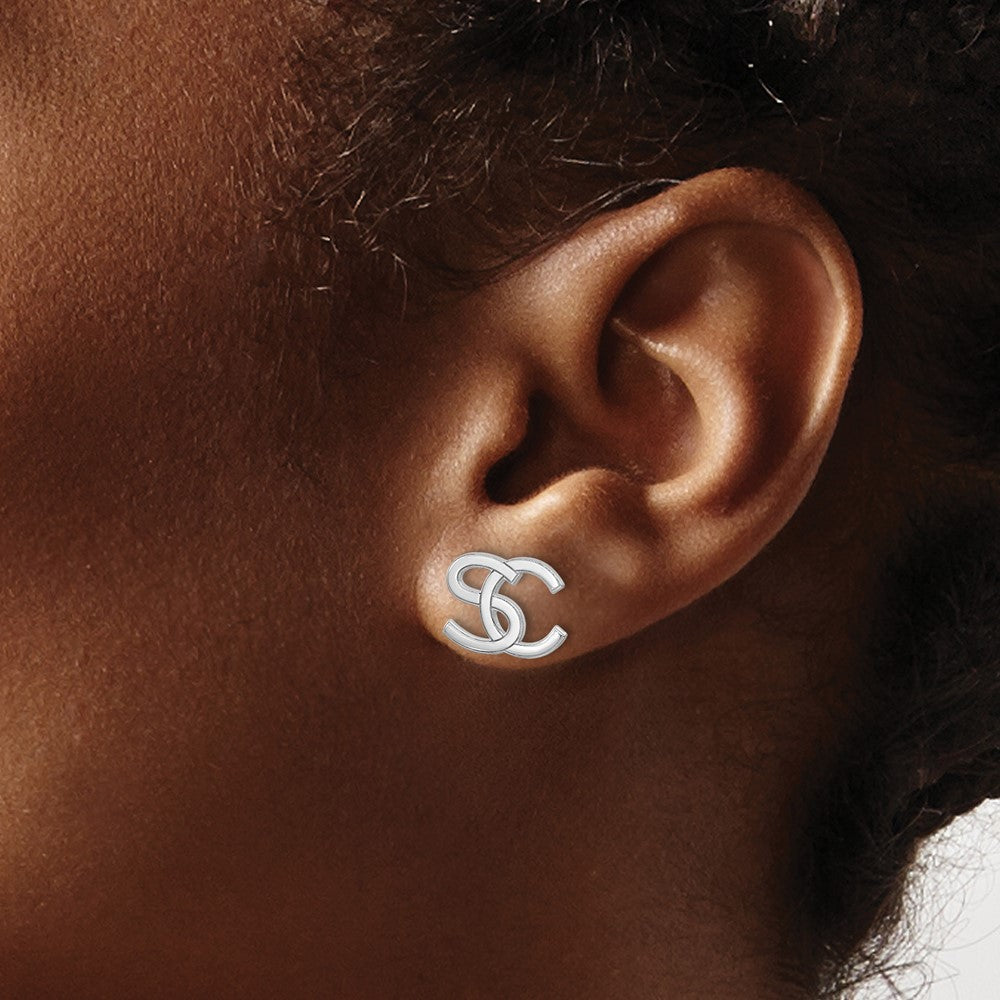 Sterling Silver/Rhodium-plated Interlocking Initial Earrings