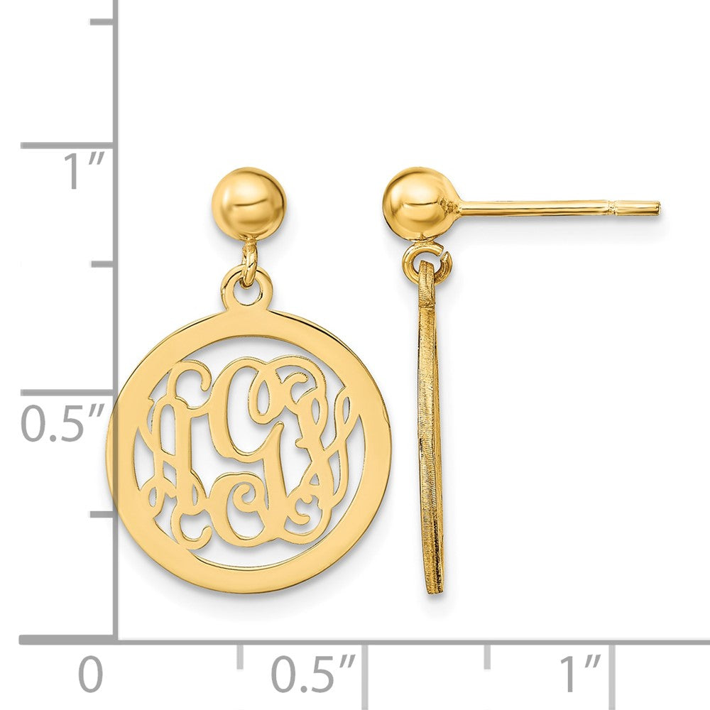 14k Yellow Gold Round Monogram Dangle Earrings