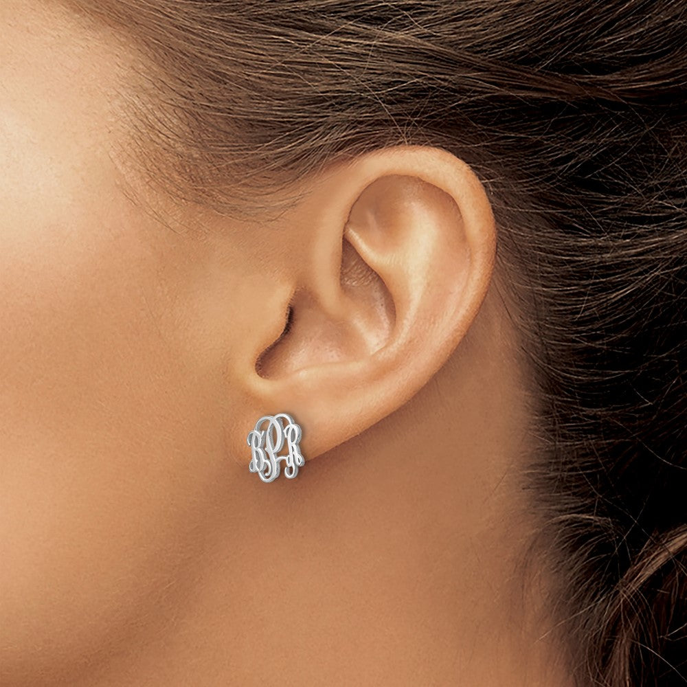 Sterling Silver/Rhodium-plated Monogram Post Earrings