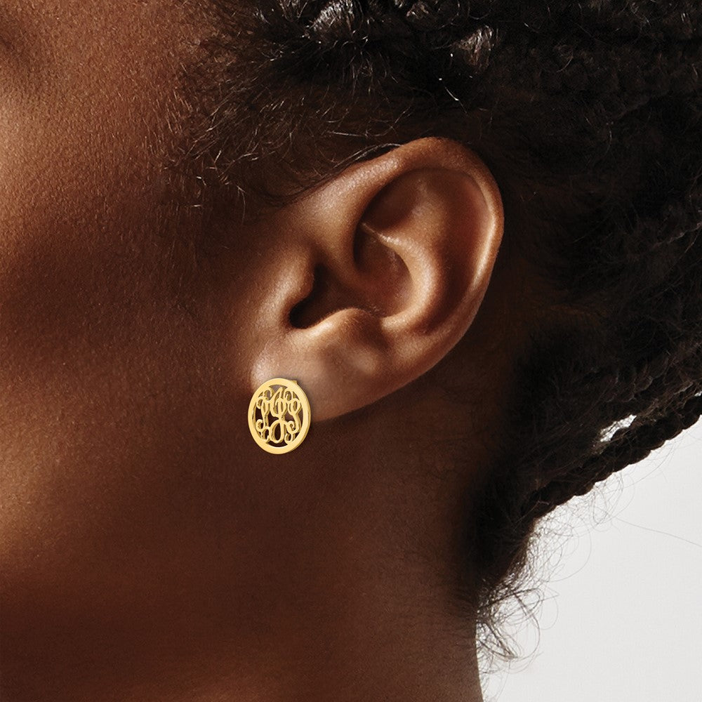 Sterling Silver/Gold-plated Small Round Monogram Post Earrings
