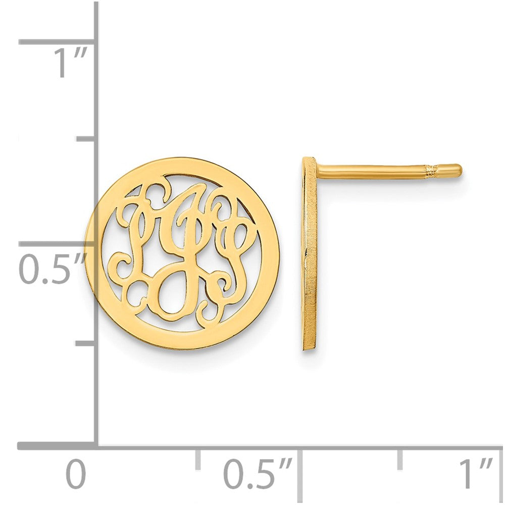 14k Yellow Gold Small Round Monogram Post Earrings