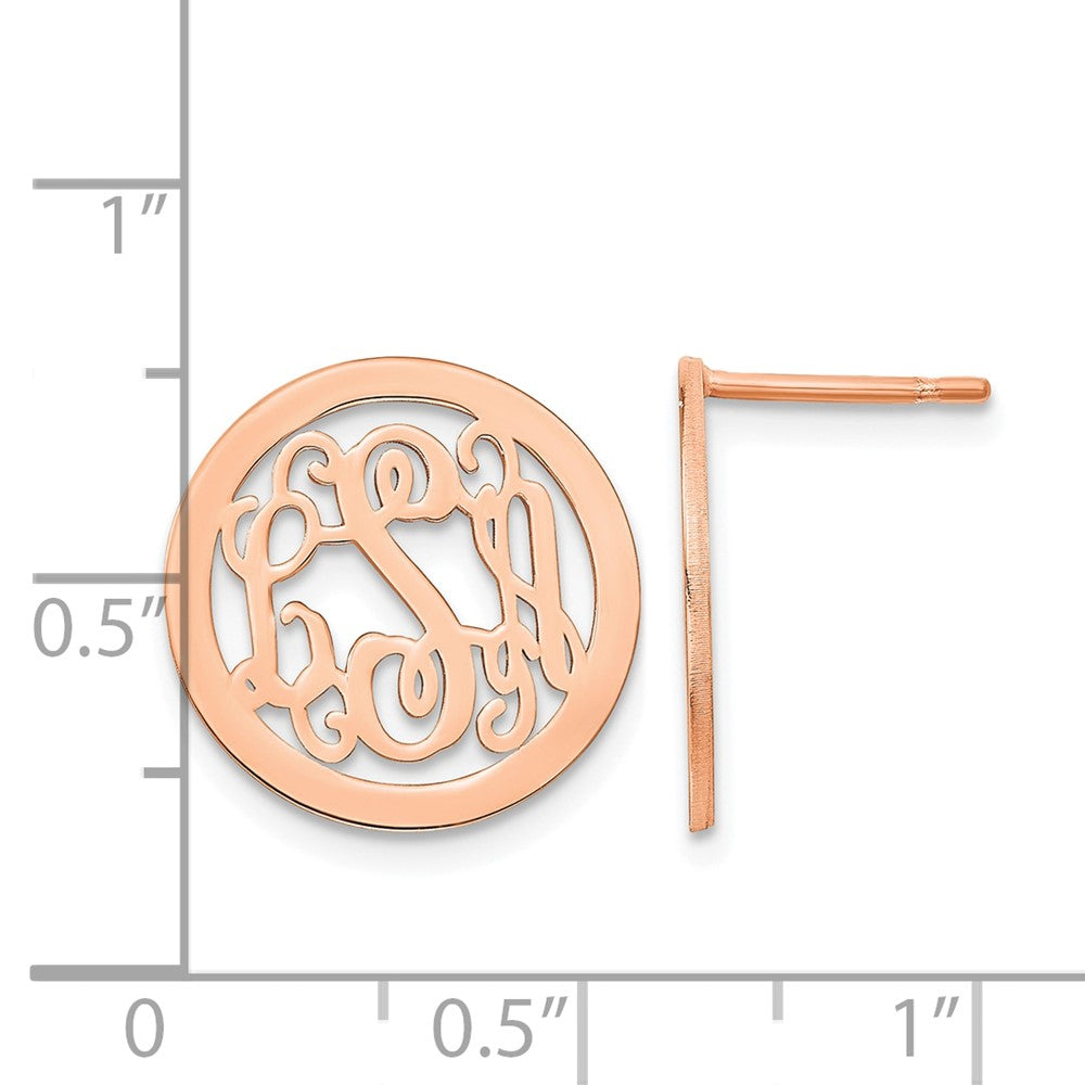 Sterling Silver/Rose-plated Round Monogram Post Earrings