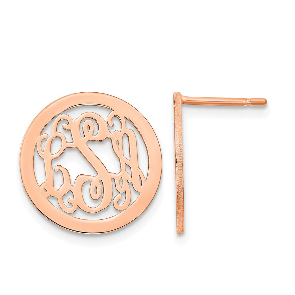 Sterling Silver/Rose-plated Round Monogram Post Earrings