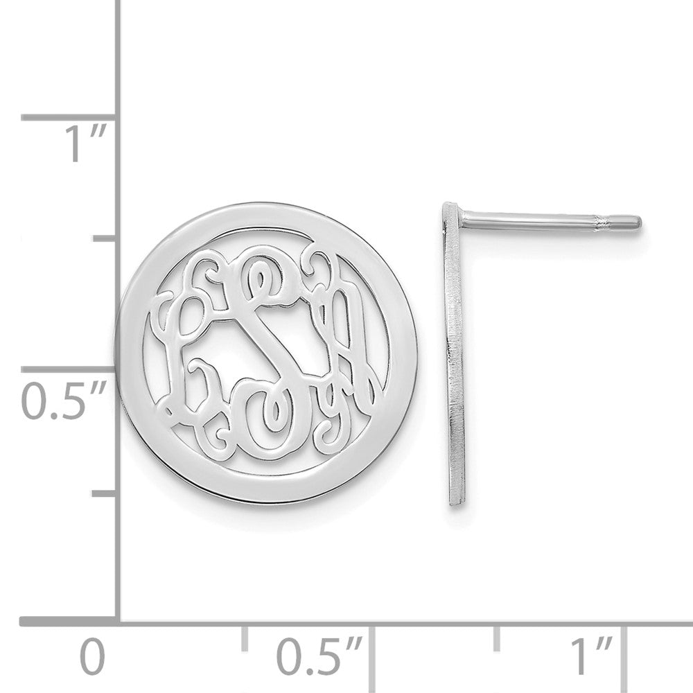 Sterling Silver/Rhodium-plated Round Monogram Post Earrings