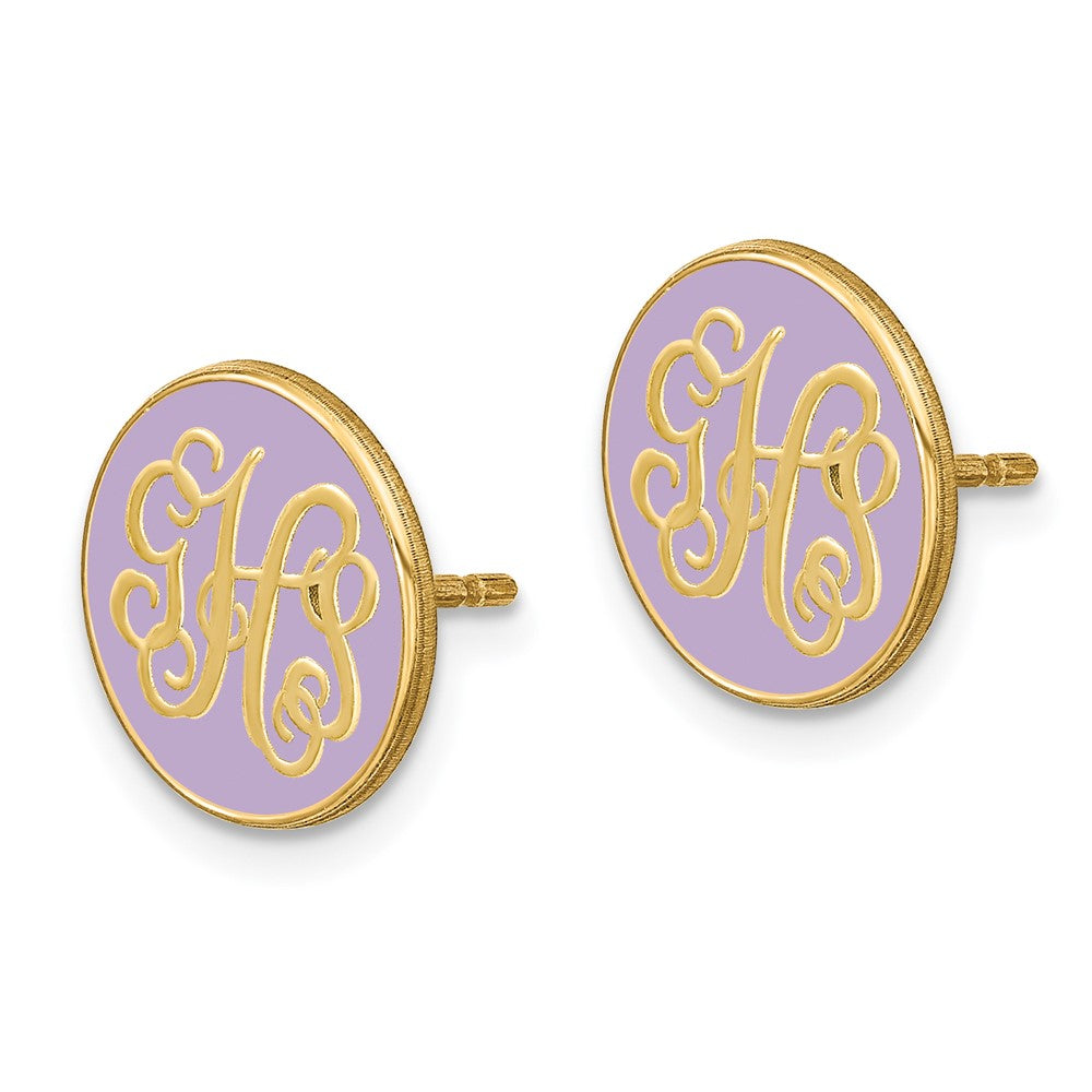 Sterling Silver/Gold-plated Round Monogram w/Epoxy Post Earrings