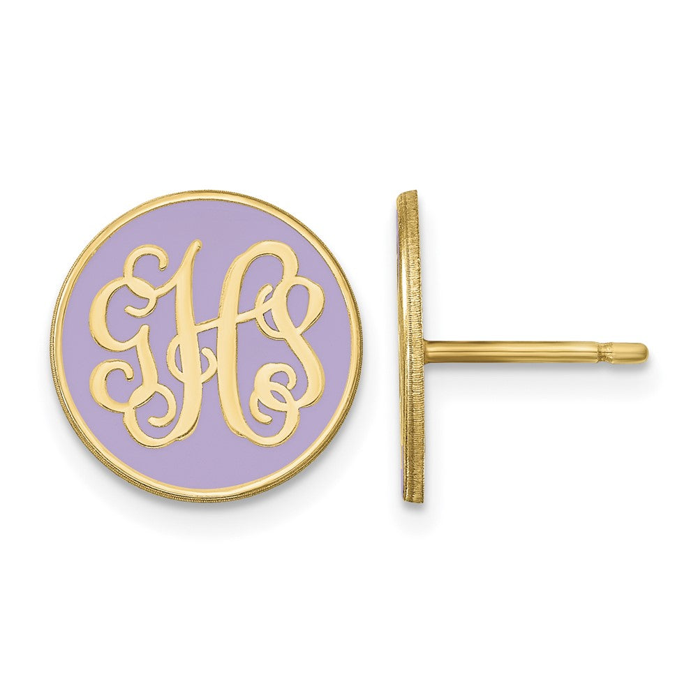 Sterling Silver/Gold-plated Round Monogram w/Epoxy Post Earrings