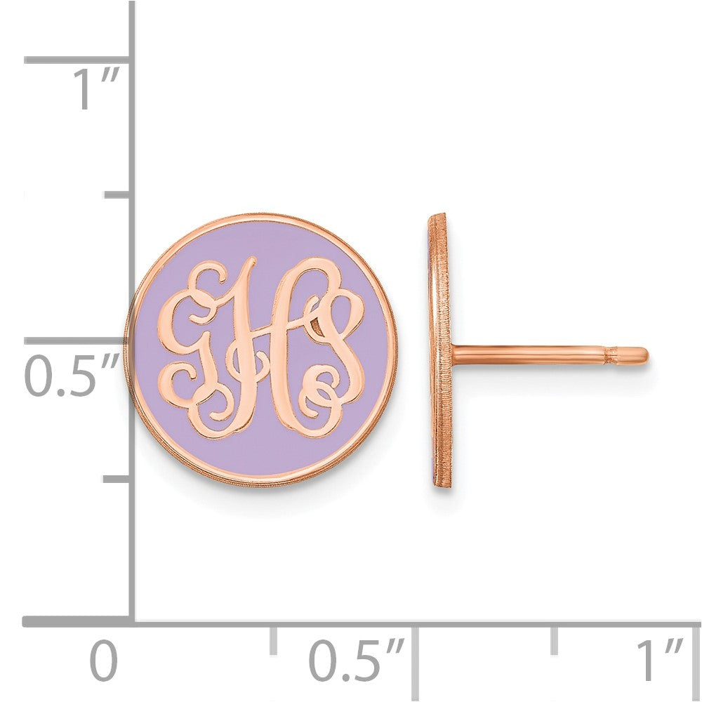 14k Rose Gold Round Monogram w/Epoxy Post Earrings with Pink Plated YG Post