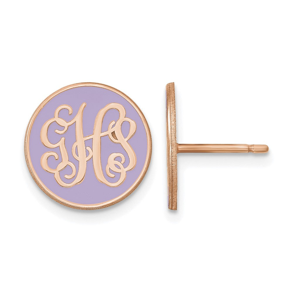 14k Rose Gold Round Monogram w/Epoxy Post Earrings with Pink Plated YG Post