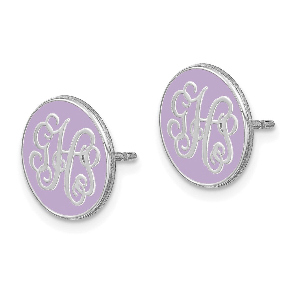 SSilver/Rhodium-plated Round Monogram w/Epoxy Post Earrings