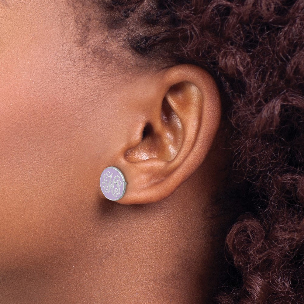 SSilver/Rhodium-plated Round Monogram w/Epoxy Post Earrings