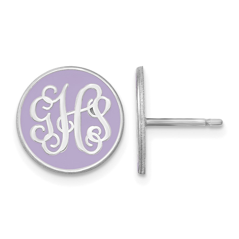 SSilver/Rhodium-plated Round Monogram w/Epoxy Post Earrings