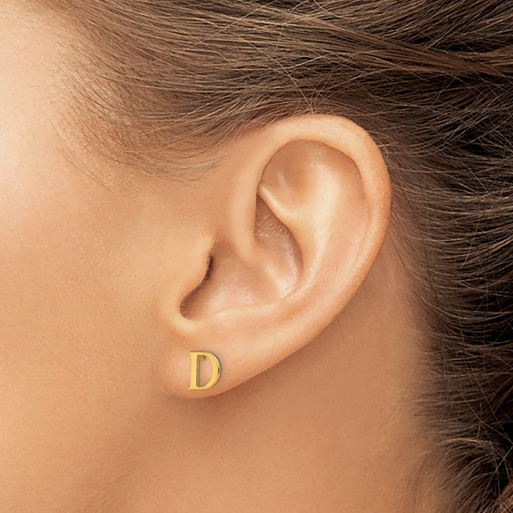 Sterling Silver Gold-plated Letter D Initial Post Earrings