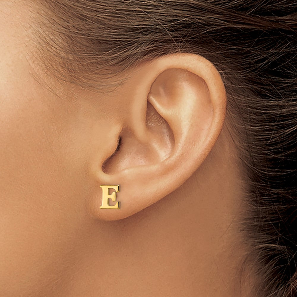 Sterling Silver Gold-plated Letter E Initial Post Earrings