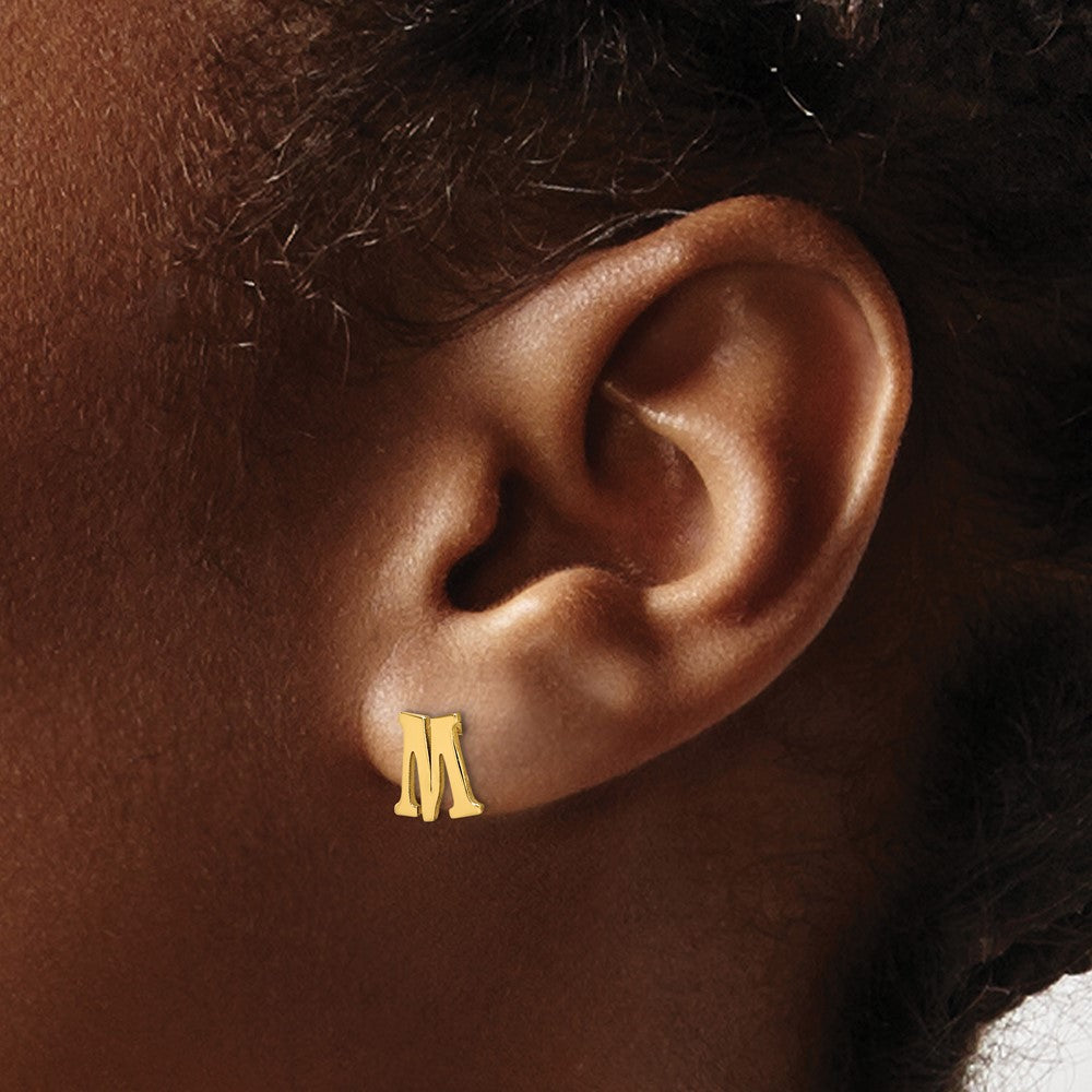 Sterling Silver Gold-plated Letter M Initial Post Earrings