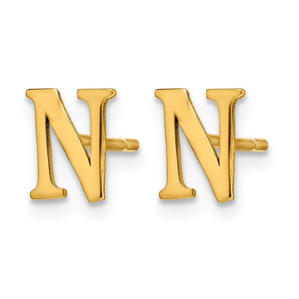 Sterling Silver Gold-plated Letter N Initial Post Earrings