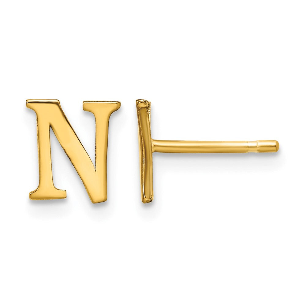 Sterling Silver Gold-plated Letter N Initial Post Earrings