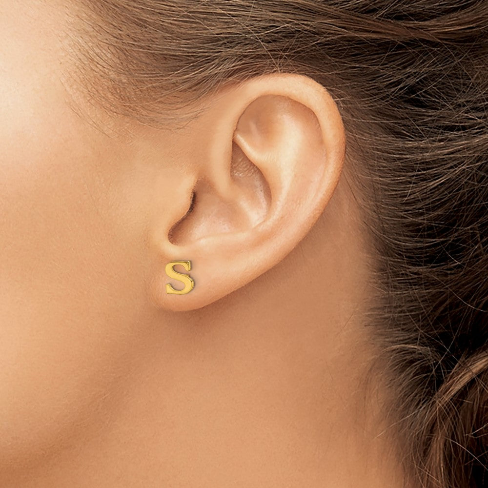 Sterling Silver Gold-plated Letter S Initial Post Earrings