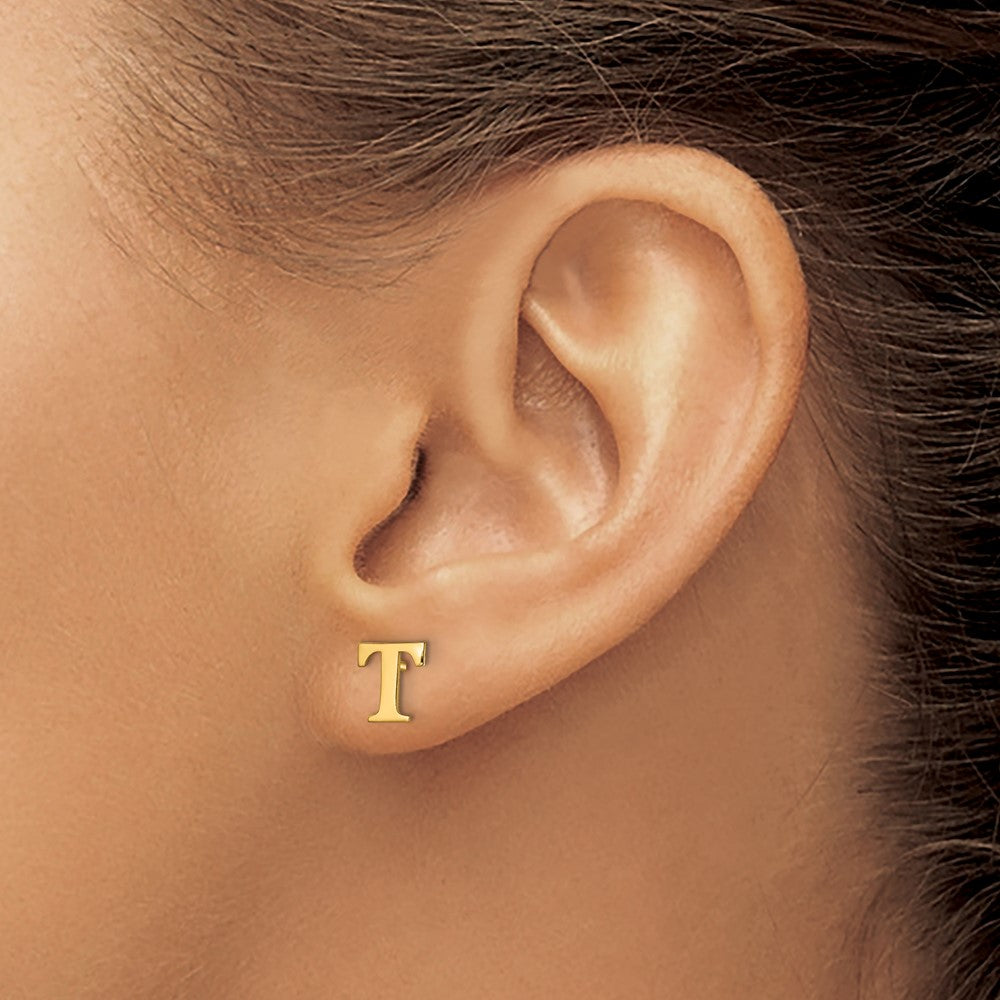 Sterling Silver Gold-plated Letter T Initial Post Earrings