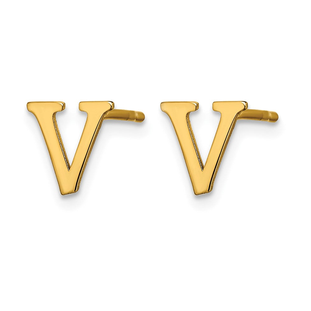 Sterling Silver Gold-plated Letter V Initial Post Earrings
