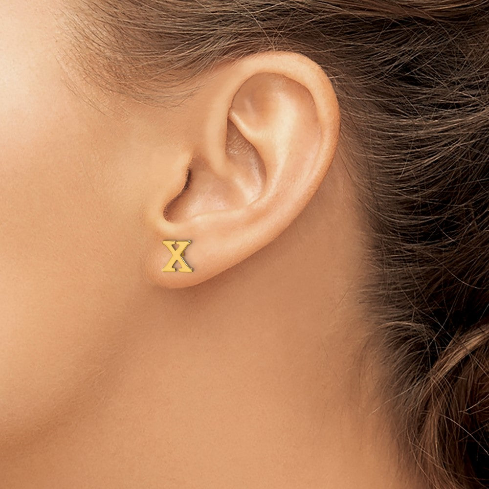 Sterling Silver Gold-plated Letter X Initial Post Earrings
