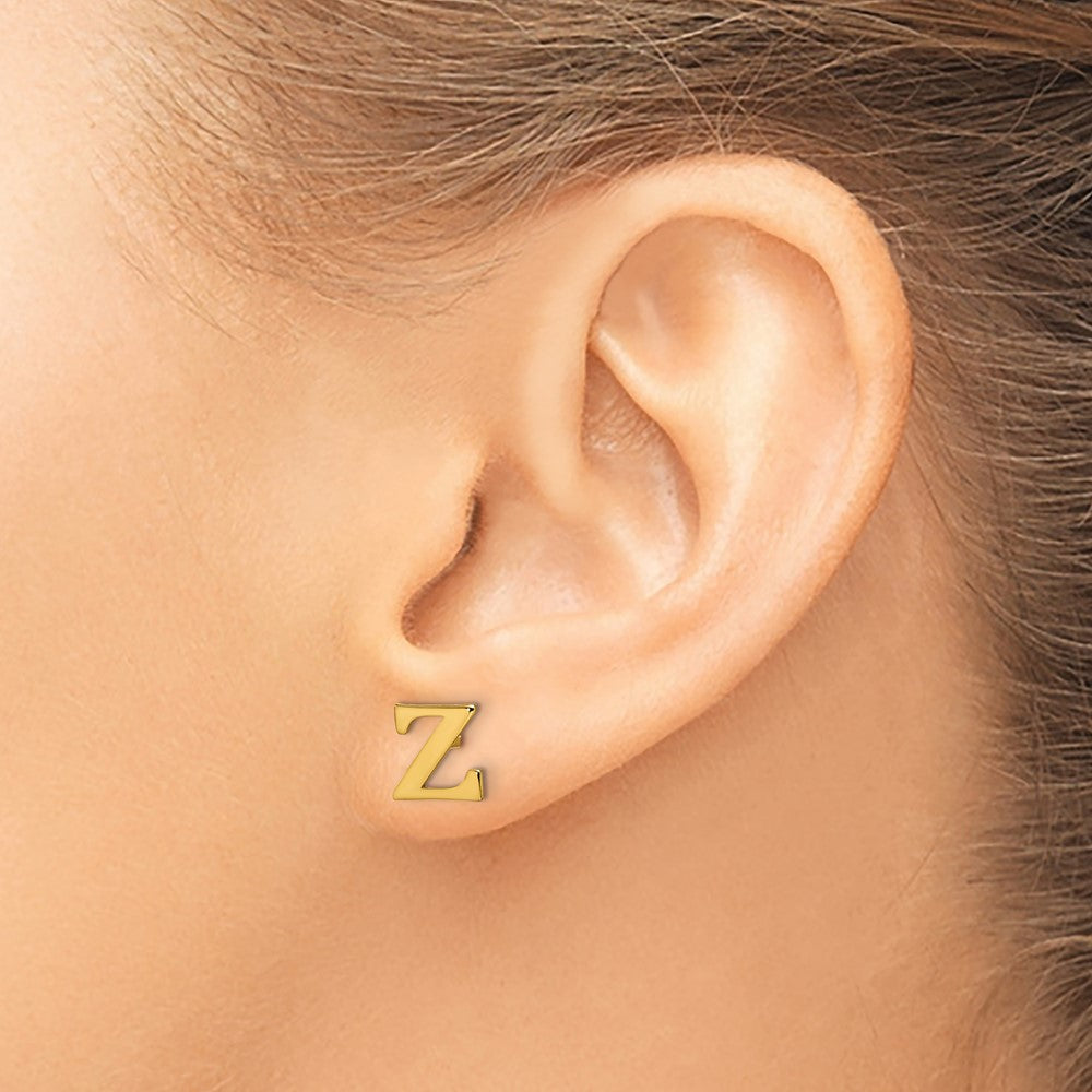 Sterling Silver Gold-plated Letter Z Initial Post Earrings