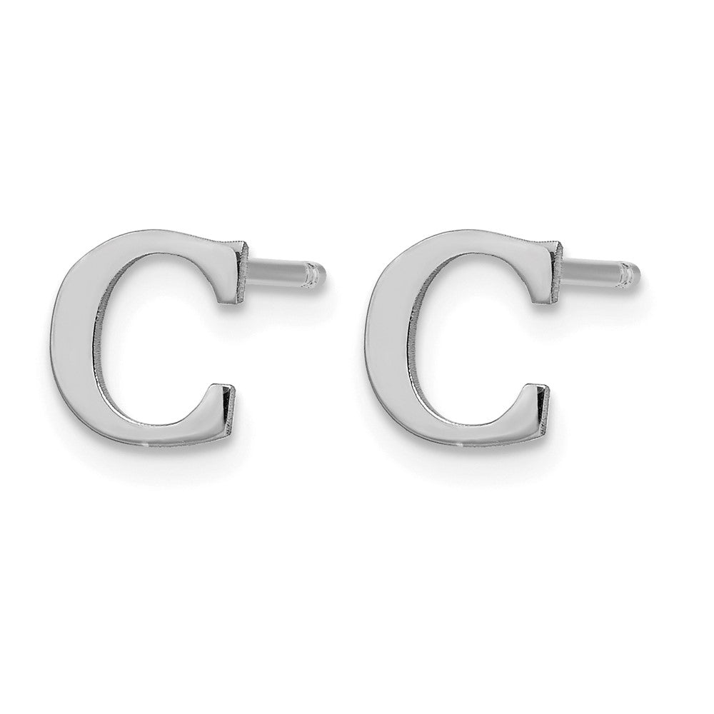 Sterling Silver Rhodium-plated Letter C Initial Post Earrings