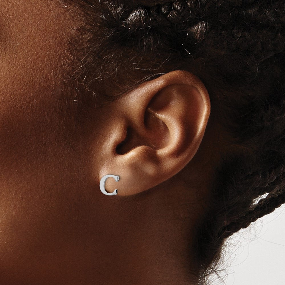 Sterling Silver Rhodium-plated Letter C Initial Post Earrings