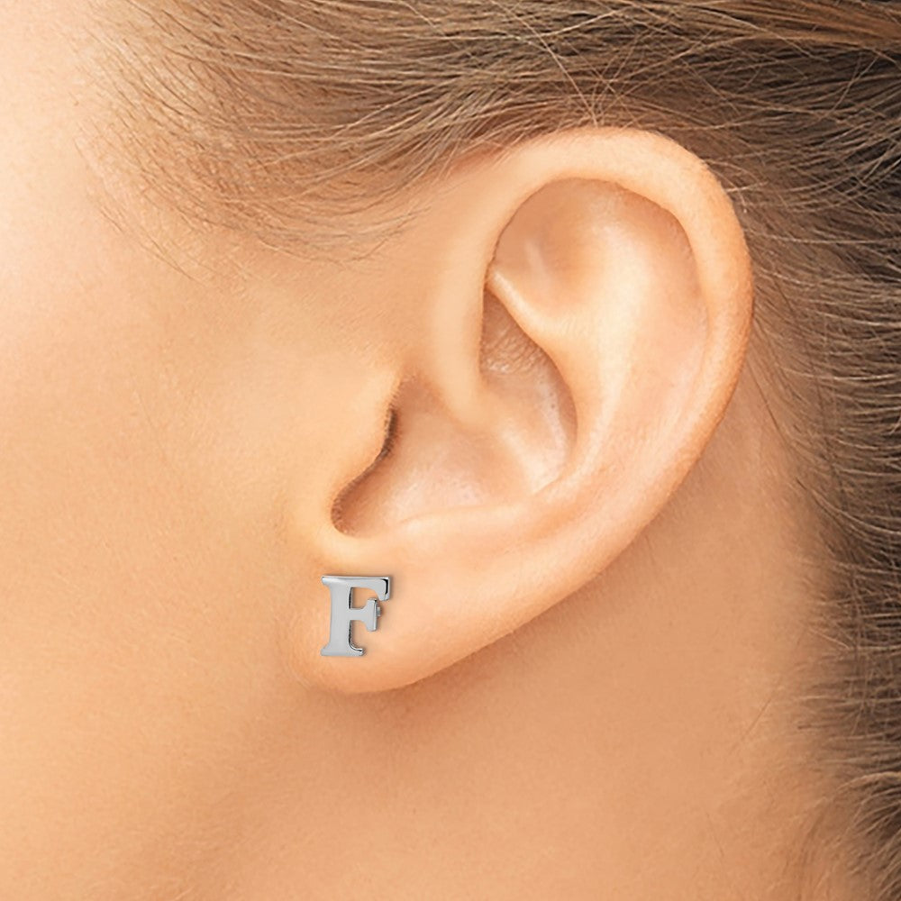 Sterling Silver Rhodium-plated Letter F Initial Post Earrings