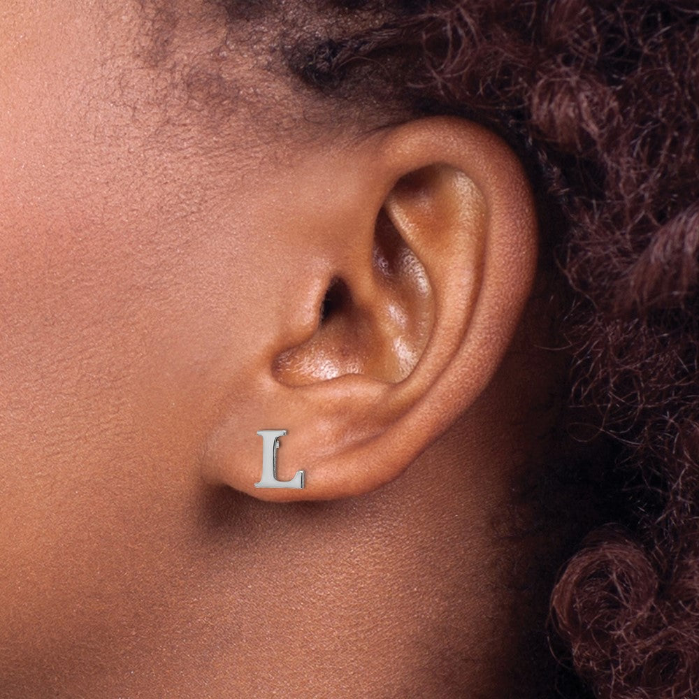 Sterling Silver Rhodium-plated Letter L Initial Post Earrings