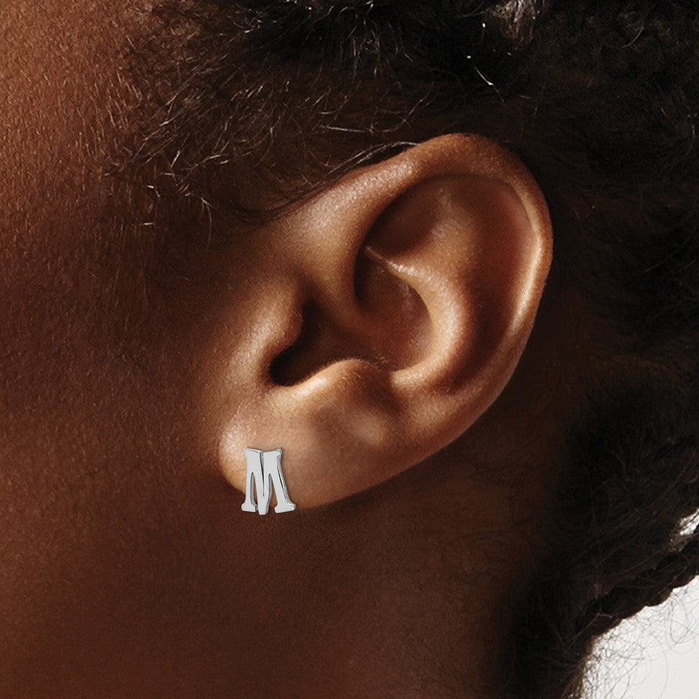 Sterling Silver Rhodium-plated Letter M Initial Post Earrings