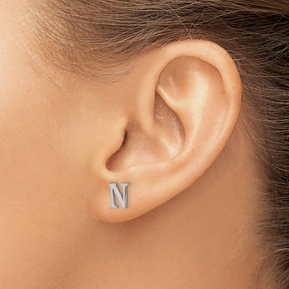 Sterling Silver Rhodium-plated Letter N Initial Post Earrings