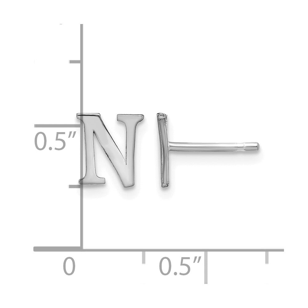 Sterling Silver Rhodium-plated Letter N Initial Post Earrings