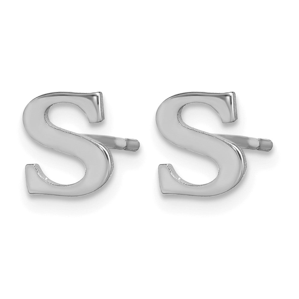 Sterling Silver Rhodium-plated Letter S Initial Post Earrings