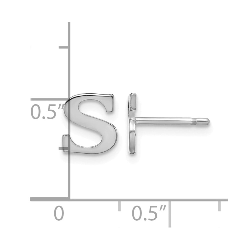 Sterling Silver Rhodium-plated Letter S Initial Post Earrings