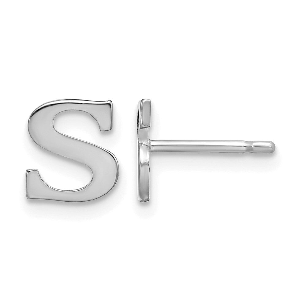 Sterling Silver Rhodium-plated Letter S Initial Post Earrings